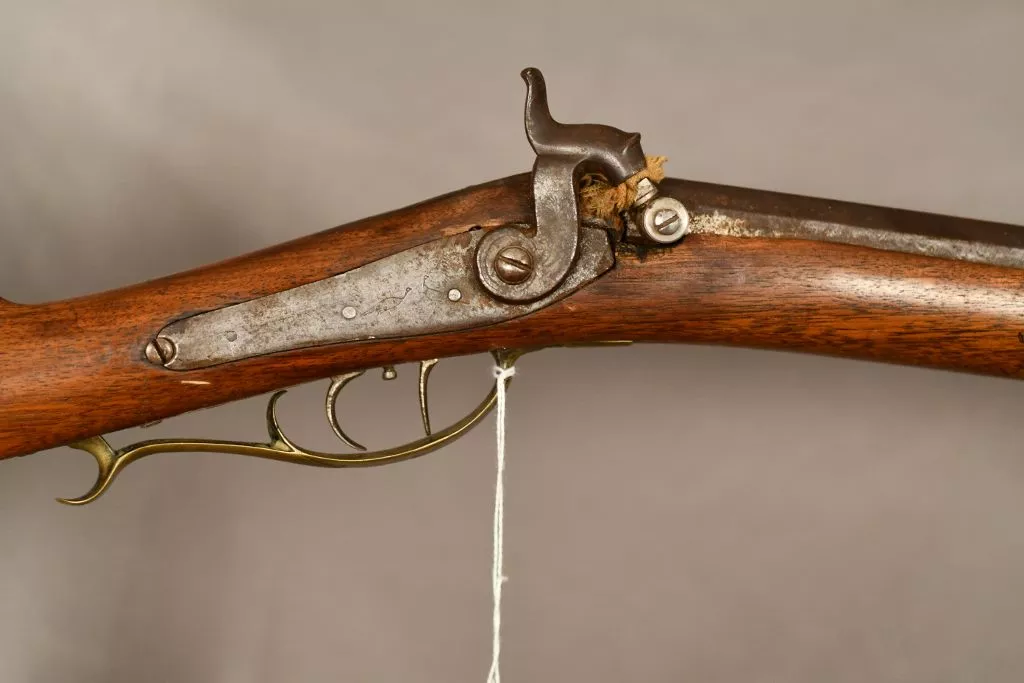 .32 cal. Percussion half-stock rifle, 35” octagon barrel, Antique