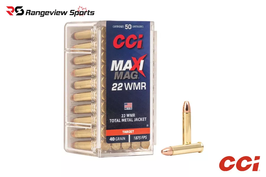 CCI Maxi-Mag 22 WMR Rimfire Ammo, 40gr TMJ – 50Rds